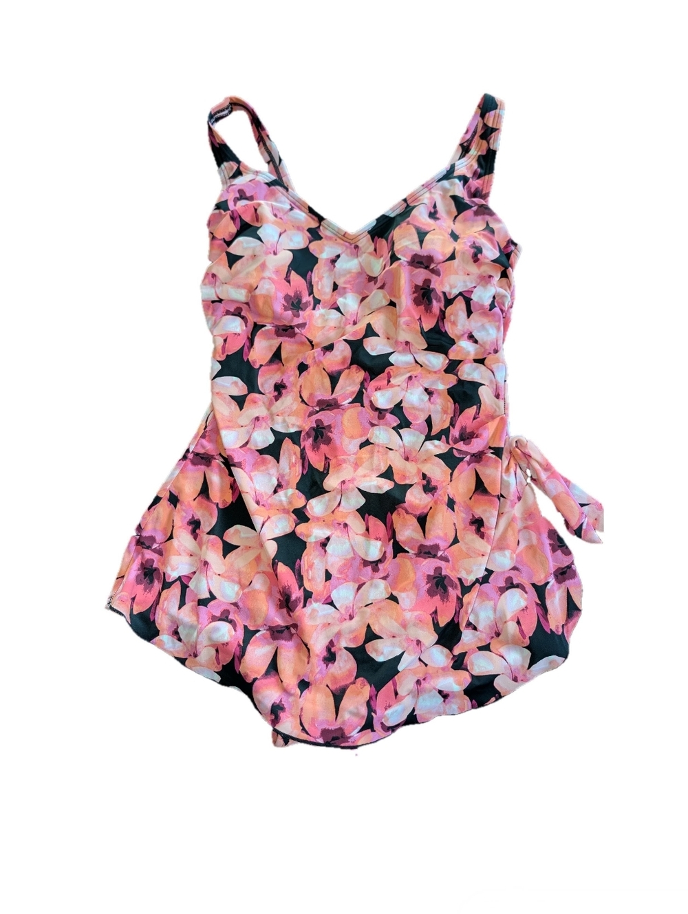 Floral Pink Black One-Piece Swimdress